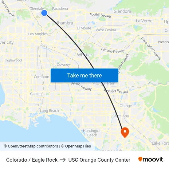 Colorado / Eagle Rock to USC Orange County Center map