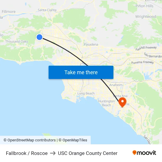 Fallbrook / Roscoe to USC Orange County Center map