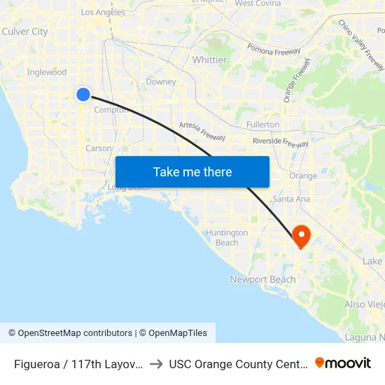 Figueroa / 117th Layover to USC Orange County Center map