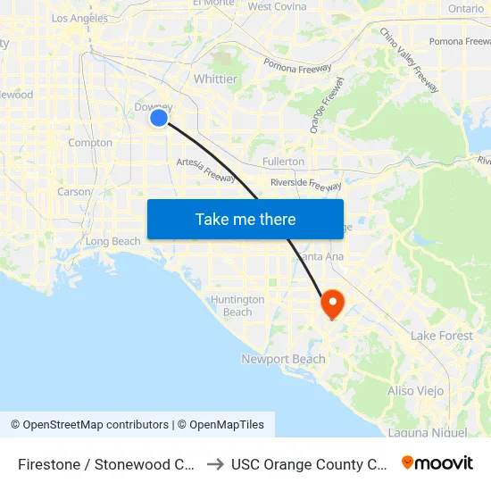Firestone / Stonewood Center to USC Orange County Center map