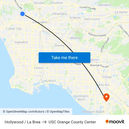 Hollywood / La Brea to USC Orange County Center map
