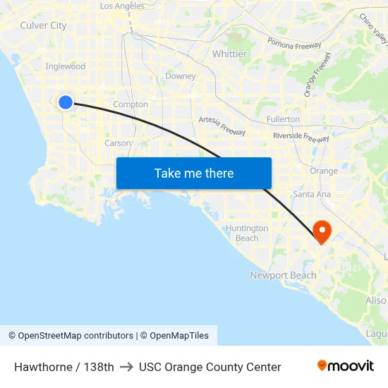 Hawthorne / 138th to USC Orange County Center map