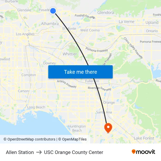 Allen Station to USC Orange County Center map