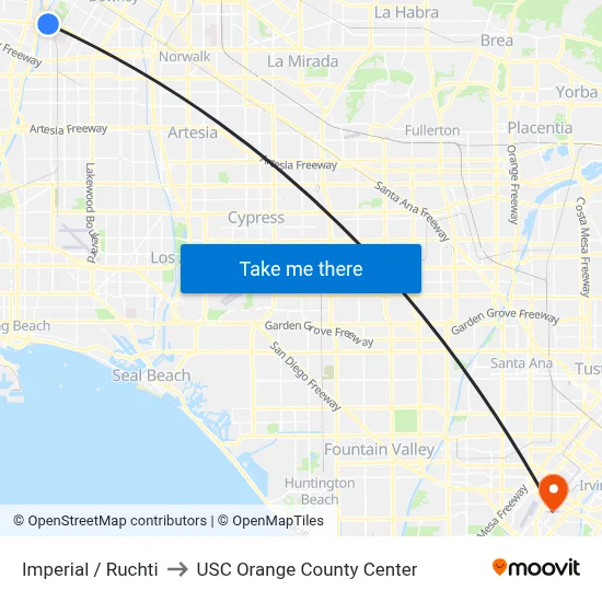 Imperial / Ruchti to USC Orange County Center map