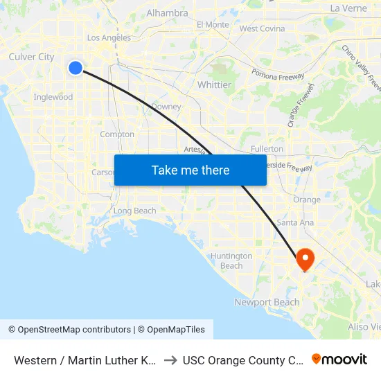Western / Martin Luther King Jr to USC Orange County Center map