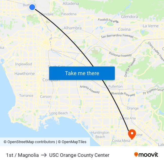 1st / Magnolia to USC Orange County Center map