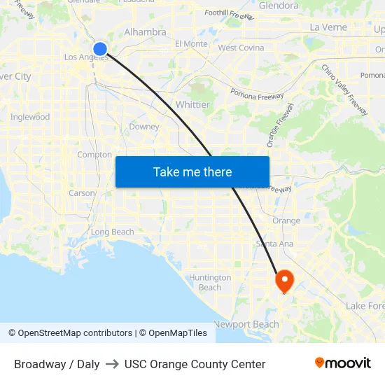 Broadway / Daly to USC Orange County Center map