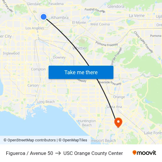 Figueroa / Avenue 50 to USC Orange County Center map