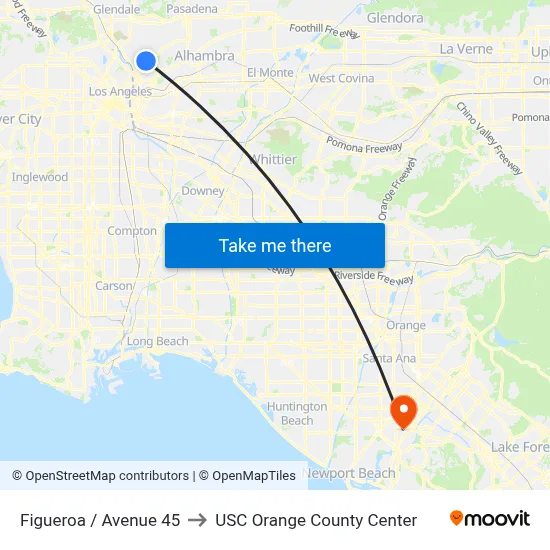 Figueroa / Avenue 45 to USC Orange County Center map