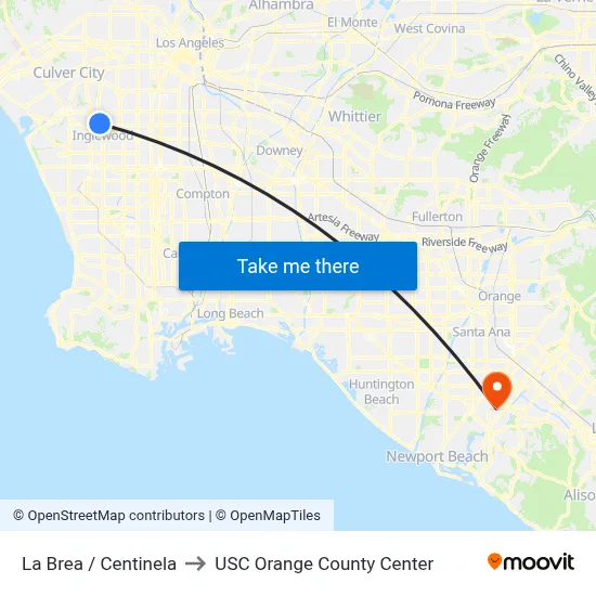 La Brea / Centinela to USC Orange County Center map