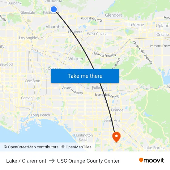 Lake / Claremont to USC Orange County Center map