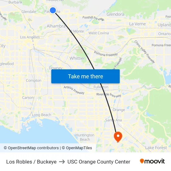 Los Robles / Buckeye to USC Orange County Center map