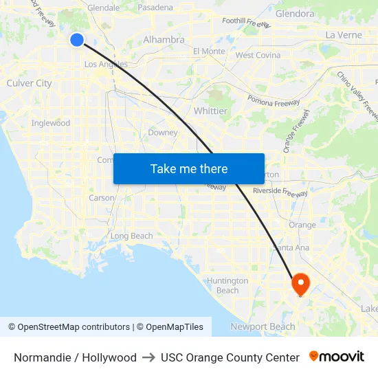 Normandie / Hollywood to USC Orange County Center map