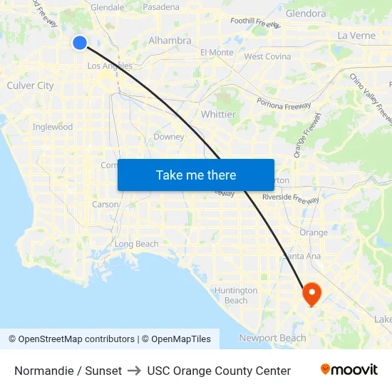 Normandie / Sunset to USC Orange County Center map