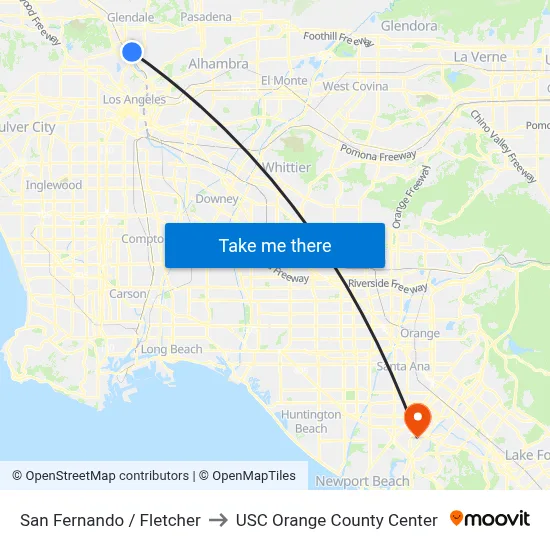 San Fernando / Fletcher to USC Orange County Center map