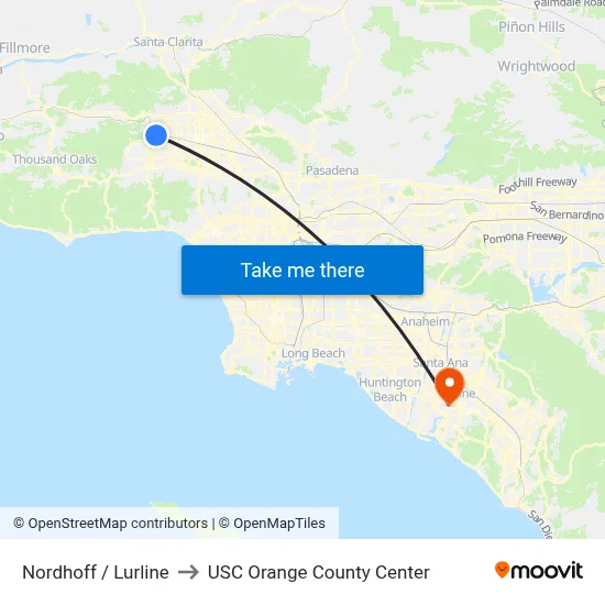 Nordhoff / Lurline to USC Orange County Center map