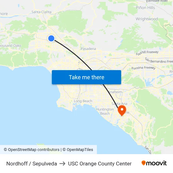 Nordhoff / Sepulveda to USC Orange County Center map