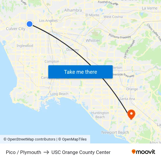 Pico / Plymouth to USC Orange County Center map