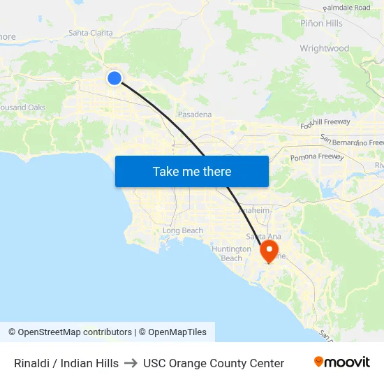 Rinaldi / Indian Hills to USC Orange County Center map