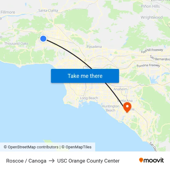 Roscoe / Canoga to USC Orange County Center map