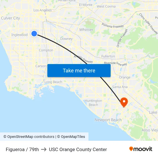 Figueroa / 79th to USC Orange County Center map