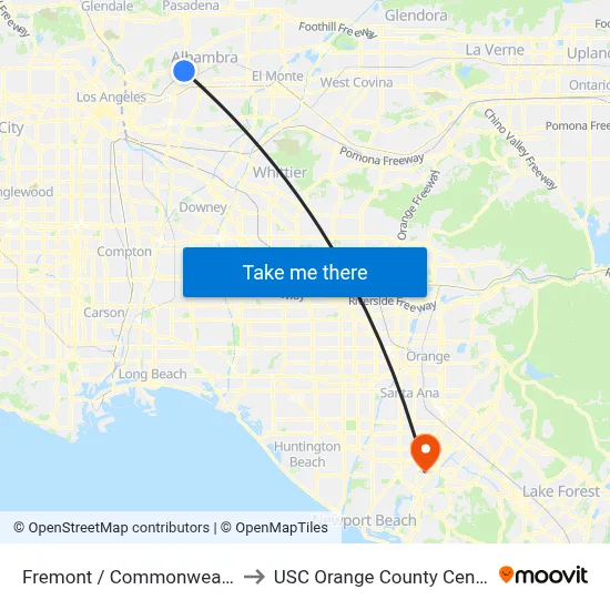 Fremont / Commonwealth to USC Orange County Center map