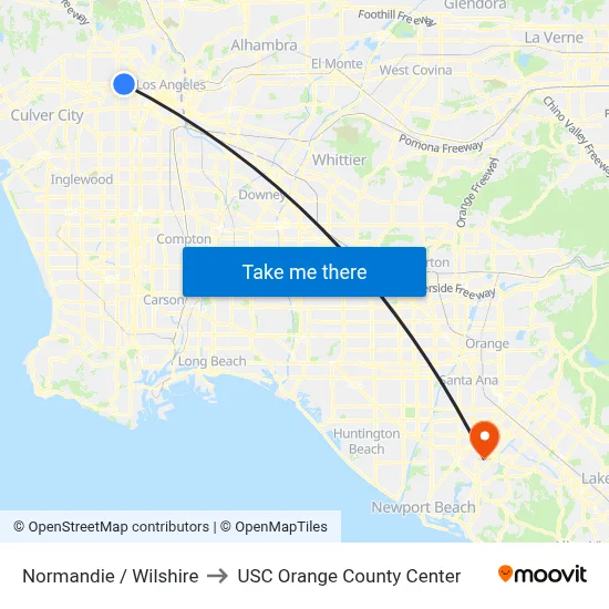 Normandie / Wilshire to USC Orange County Center map