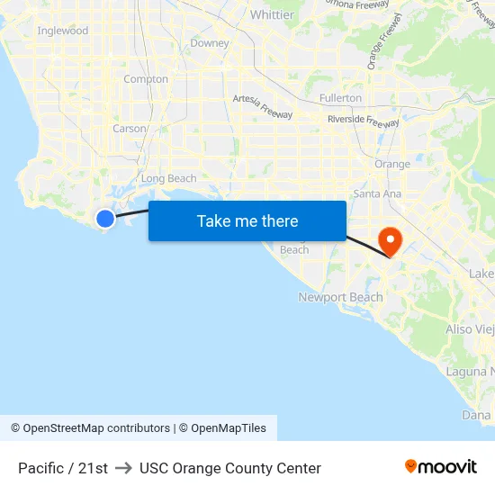 Pacific / 21st to USC Orange County Center map