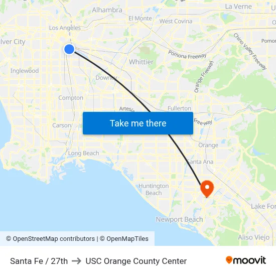 Santa Fe / 27th to USC Orange County Center map