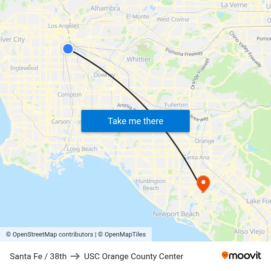 Santa Fe / 38th to USC Orange County Center map
