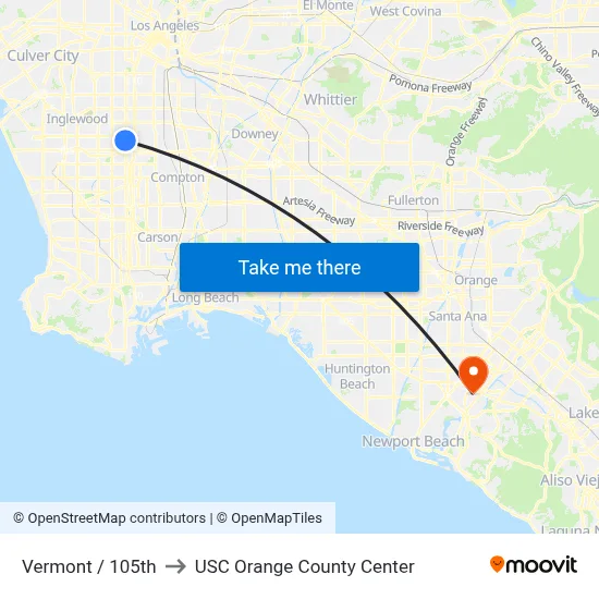 Vermont / 105th to USC Orange County Center map