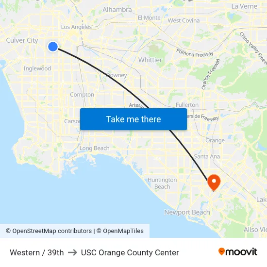 Western / 39th to USC Orange County Center map