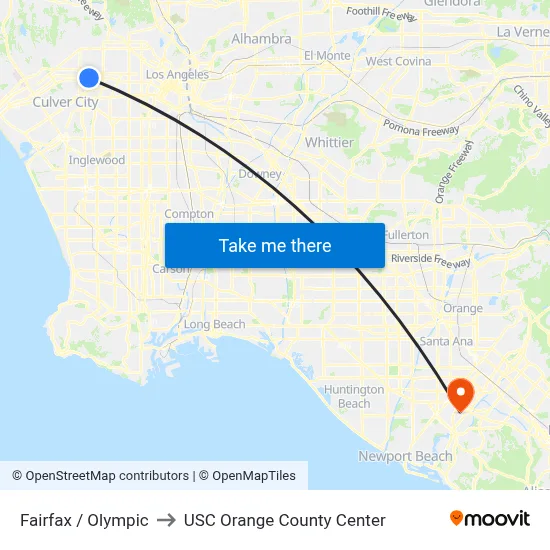 Fairfax / Olympic to USC Orange County Center map