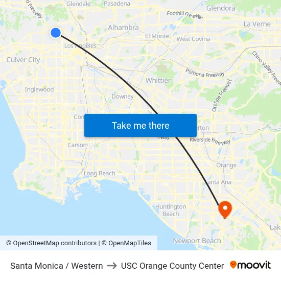 Santa Monica / Western to USC Orange County Center map
