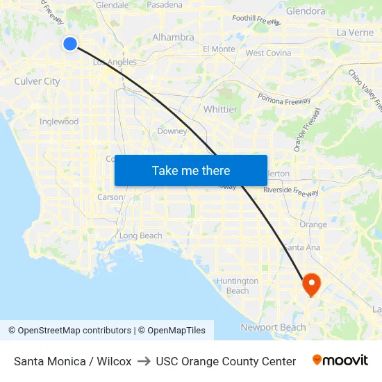 Santa Monica / Wilcox to USC Orange County Center map