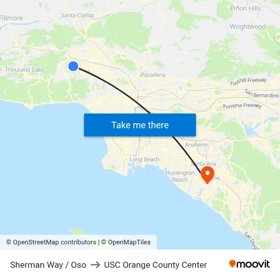 Sherman Way / Oso to USC Orange County Center map