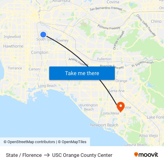 State / Florence to USC Orange County Center map