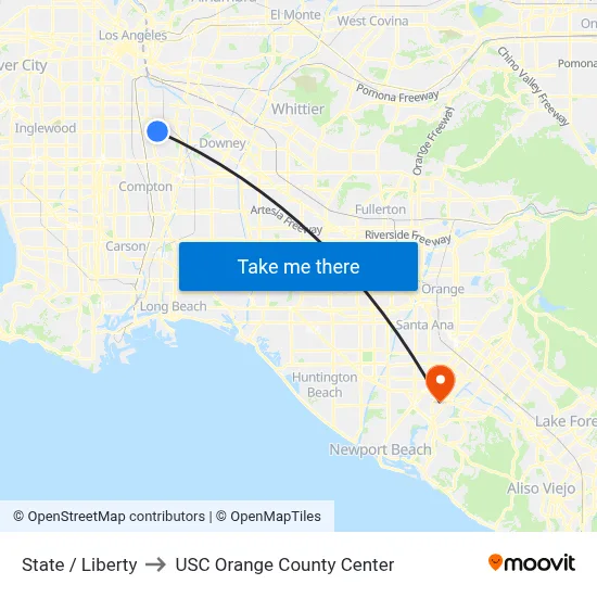 State / Liberty to USC Orange County Center map