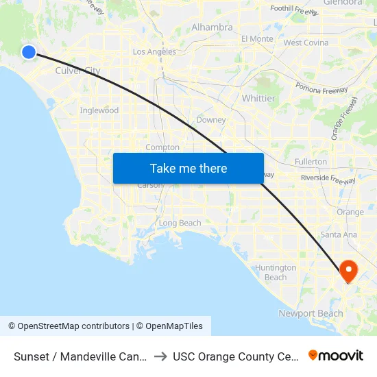 Sunset / Mandeville Canyon to USC Orange County Center map