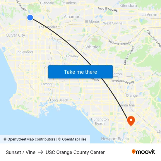 Sunset / Vine to USC Orange County Center map