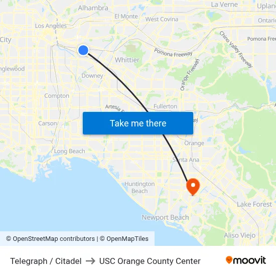 Telegraph / Citadel to USC Orange County Center map
