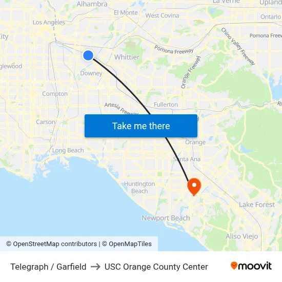 Telegraph / Garfield to USC Orange County Center map