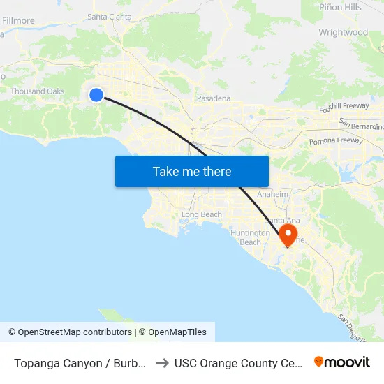 Topanga Canyon / Burbank to USC Orange County Center map