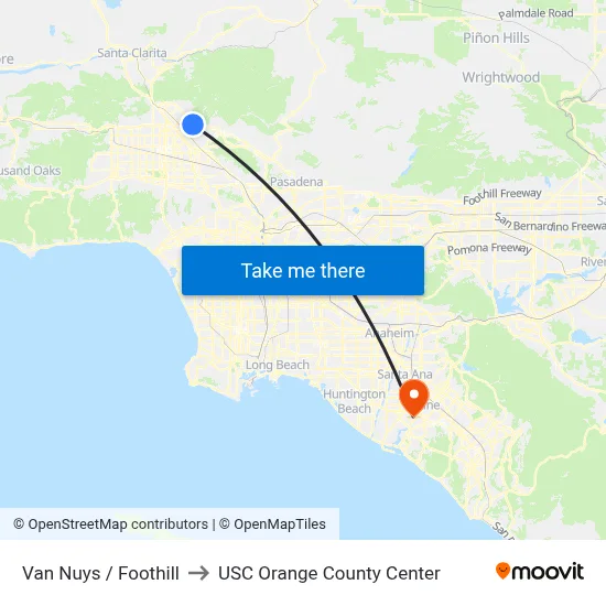 Van Nuys / Foothill to USC Orange County Center map
