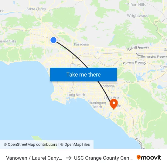 Vanowen / Laurel Canyon to USC Orange County Center map