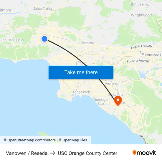 Vanowen / Reseda to USC Orange County Center map