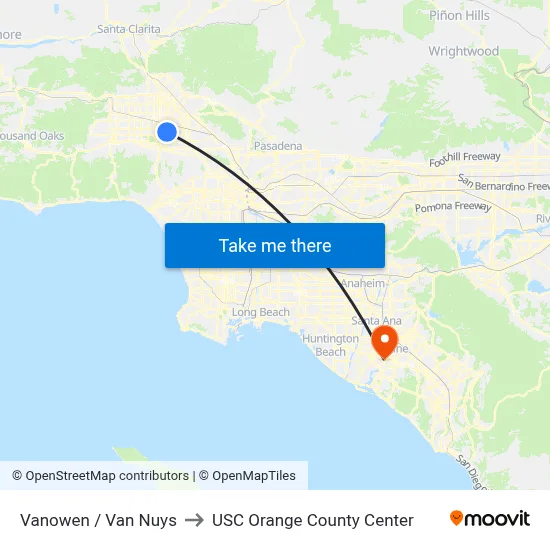 Vanowen / Van Nuys to USC Orange County Center map