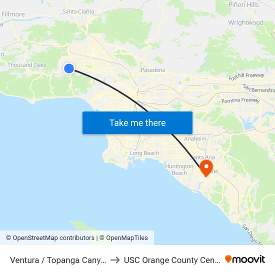 Ventura / Topanga Canyon to USC Orange County Center map
