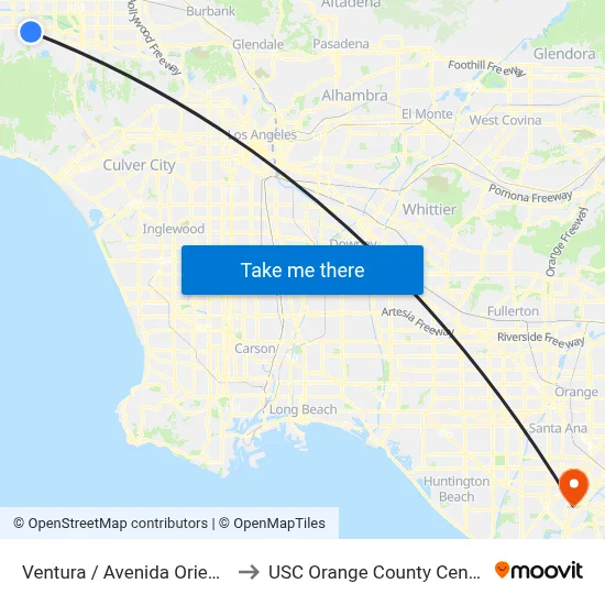 Ventura / Avenida Oriente to USC Orange County Center map