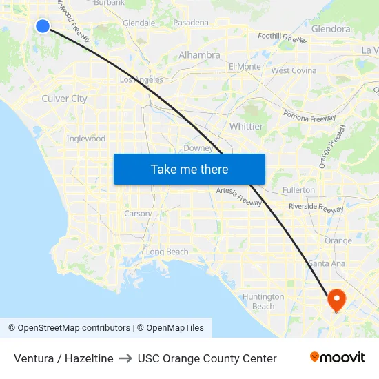 Ventura / Hazeltine to USC Orange County Center map